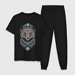 Пижама хлопковая мужская Медведь, цвет: черный