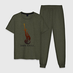 Пижама хлопковая мужская Dark Souls - Bonfire цвета меланж-хаки — фото 1