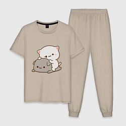 Пижама хлопковая мужская Милые котики, цвет: миндальный