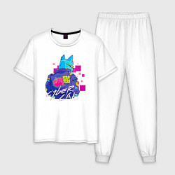 Пижама хлопковая мужская CYBER CAT 2077, цвет: белый