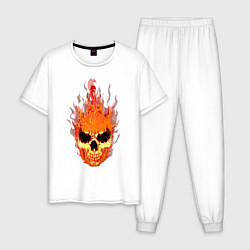 Пижама хлопковая мужская Fire flame skull, цвет: белый
