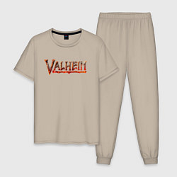 Пижама хлопковая мужская Valheim огненный лого, цвет: миндальный