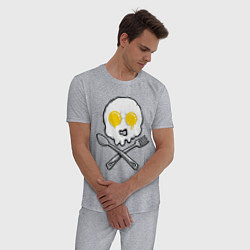 Пижама хлопковая мужская Череп яичница, цвет: меланж — фото 2