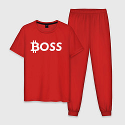Пижама хлопковая мужская БИТКОИН ДЕД BITCOIN BOSS, цвет: красный