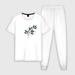 Пижама хлопковая мужская Leaves, цвет: белый