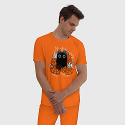 Пижама хлопковая мужская Cat in plants, цвет: оранжевый — фото 2