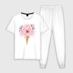 Пижама хлопковая мужская Flowers ice cream, цвет: белый