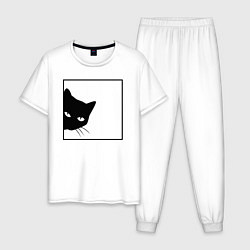 Пижама хлопковая мужская BLACK CAT ЧЕРНАЯ КОШКА, цвет: белый