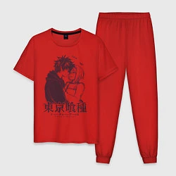 Пижама хлопковая мужская Токийский гуль - Shut up Hehe, цвет: красный