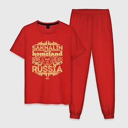 Пижама хлопковая мужская Сахалин - родина медведей, цвет: красный