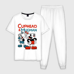 Пижама хлопковая мужская Cuphead & Mugman, цвет: белый
