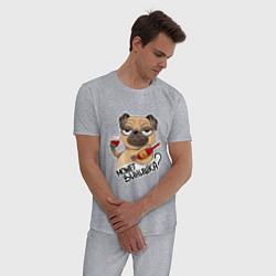 Пижама хлопковая мужская Собака с бокалом, цвет: меланж — фото 2