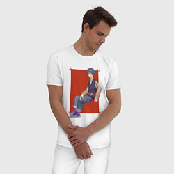 Пижама хлопковая мужская Современный Скарамучча, цвет: белый — фото 2