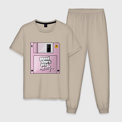Пижама хлопковая мужская Дискета GTA, цвет: миндальный
