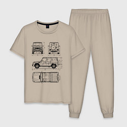 Пижама хлопковая мужская MERCEDES-BENZ G-CLASS СХЕМА, цвет: миндальный