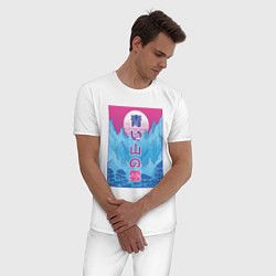 Пижама хлопковая мужская Горный Пейзаж Vaporwave, цвет: белый — фото 2