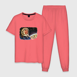 Пижама хлопковая мужская День космонавтики цвета коралловый — фото 1