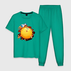Пижама хлопковая мужская Ракета и луна, цвет: зеленый