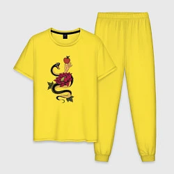 Пижама хлопковая мужская Адамово яблоко и змея, цвет: желтый