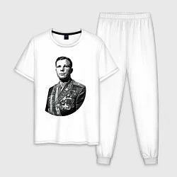 Пижама хлопковая мужская Гагарин и медали, цвет: белый
