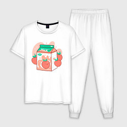 Пижама хлопковая мужская Коробка персикового молока, цвет: белый