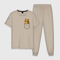 Пижама хлопковая мужская Шрек: Кот в кармане, цвет: миндальный