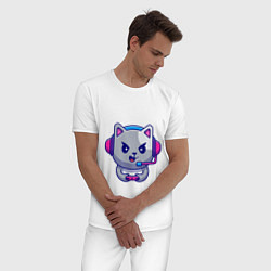 Пижама хлопковая мужская Кошка Геймер, цвет: белый — фото 2