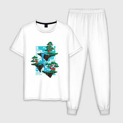 Пижама хлопковая мужская Парящие острова Пейзаж, цвет: белый