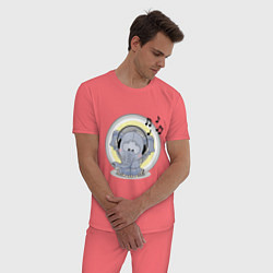 Пижама хлопковая мужская Слоненок в наушниках, цвет: коралловый — фото 2