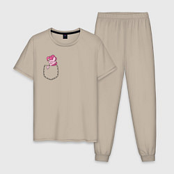 Пижама хлопковая мужская Pinkie Dance в кармане, цвет: миндальный