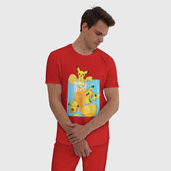 Пижама хлопковая мужская Пикачу в лимонаде, цвет: красный — фото 2