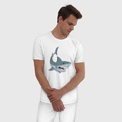 Пижама хлопковая мужская Агрессивная акула, цвет: белый — фото 2