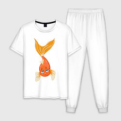 Пижама хлопковая мужская Золотая рыбка, цвет: белый