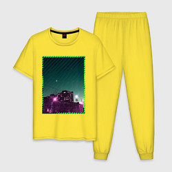Пижама хлопковая мужская Ночной город, цвет: желтый