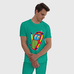 Пижама хлопковая мужская Телефон, цвет: зеленый — фото 2
