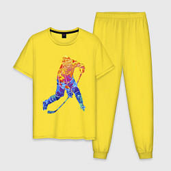 Пижама хлопковая мужская Хоккеист, цвет: желтый