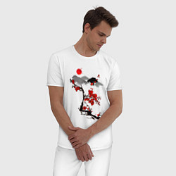 Пижама хлопковая мужская Рисунок Сакура, цвет: белый — фото 2