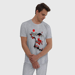 Пижама хлопковая мужская Рисунок Сакура, цвет: меланж — фото 2