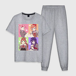 Пижама хлопковая мужская Girls Doki Doki коллаж, цвет: меланж