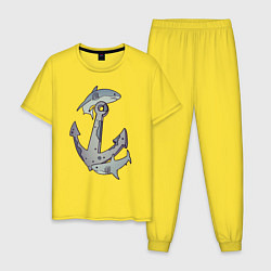 Пижама хлопковая мужская Sharks around the anchor, цвет: желтый