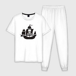 Пижама хлопковая мужская Пиратский корабль, цвет: белый
