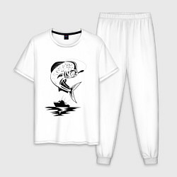 Пижама хлопковая мужская Рыбалка, цвет: белый