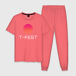 Пижама хлопковая мужская T-Fest цвета коралловый — фото 1