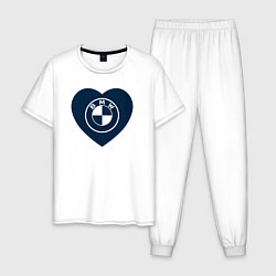 Пижама хлопковая мужская БМВ - Сердечко, цвет: белый