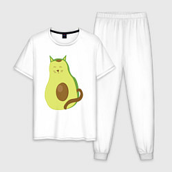 Пижама хлопковая мужская Кошка Авокадка, цвет: белый