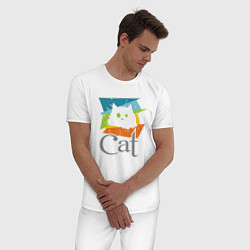 Пижама хлопковая мужская My cat, цвет: белый — фото 2