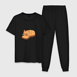 Пижама хлопковая мужская Кот хлеб - Bread Cat, цвет: черный