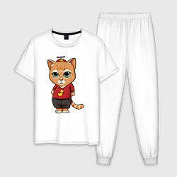 Пижама хлопковая мужская Street cat, цвет: белый