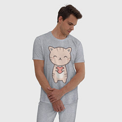 Пижама хлопковая мужская Кот с сердечком, цвет: меланж — фото 2