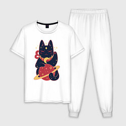 Пижама хлопковая мужская Space cat, цвет: белый